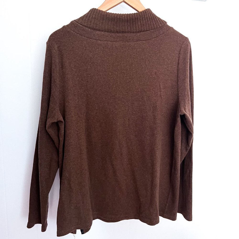 Rafaella Brown Sweater with faux leather trim Size Large - Picture 3 of 8